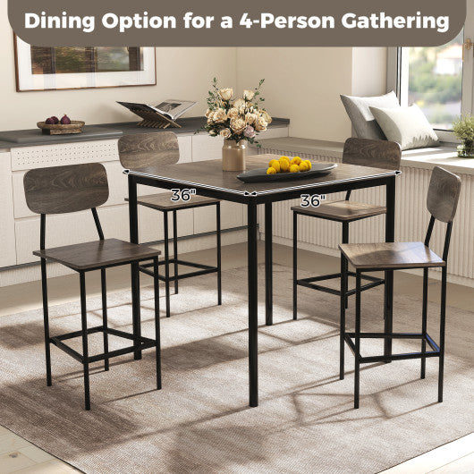 5-Piece Counter-Height Dining Bar Table Set with 4 Bar Chairs-Gray