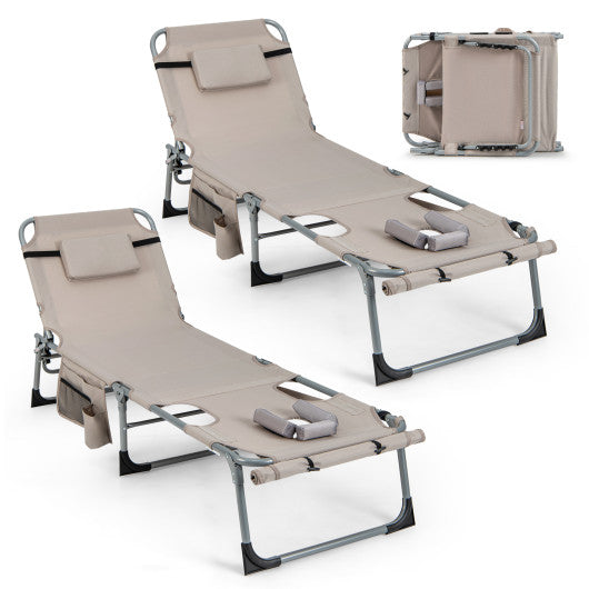 5-position Outdoor Folding Chaise Lounge Chair-Beige