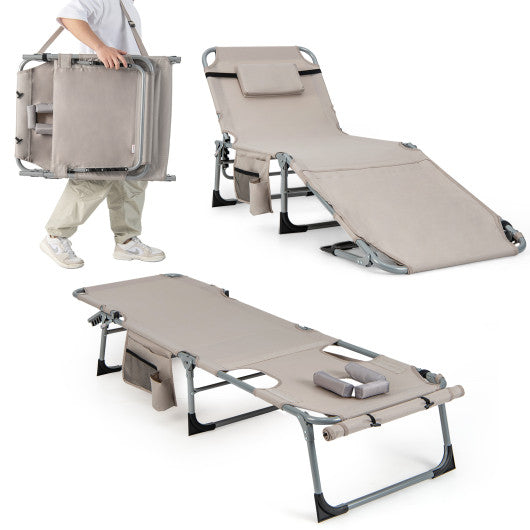 5-position Outdoor Folding Chaise Lounge Chair-Beige