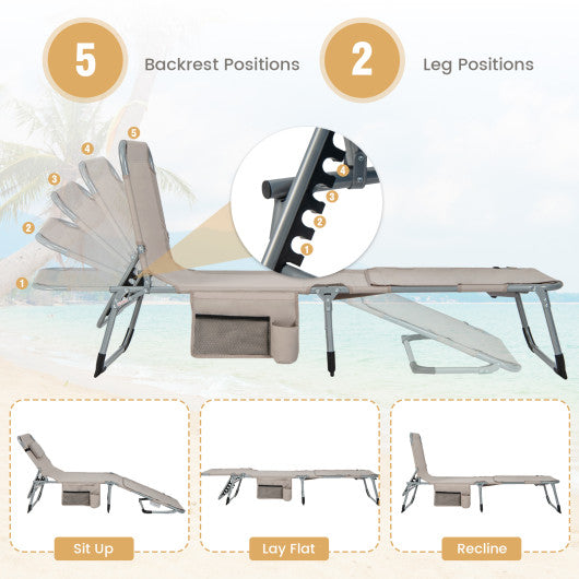 5-position Outdoor Folding Chaise Lounge Chair-Beige