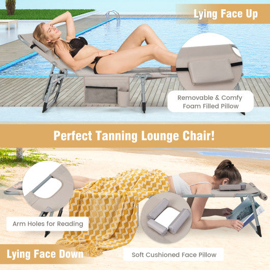 5-position Outdoor Folding Chaise Lounge Chair-Beige