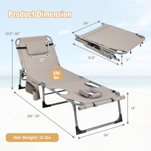 5-position Outdoor Folding Chaise Lounge Chair-Beige