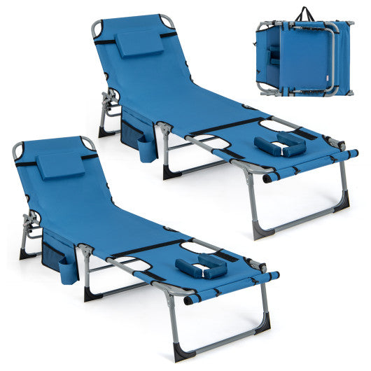 5-position Outdoor Folding Chaise Lounge Chair-Blue