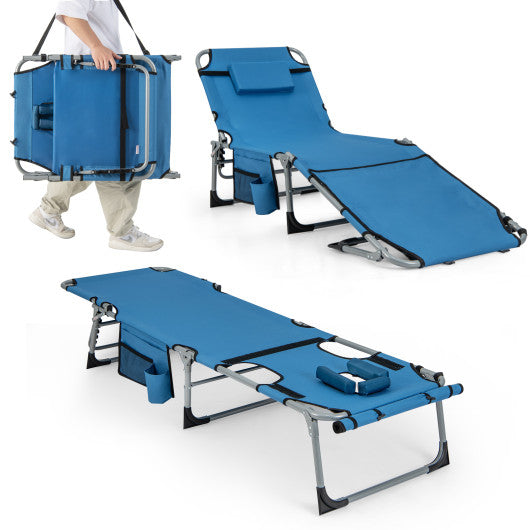 5-position Outdoor Folding Chaise Lounge Chair-Blue