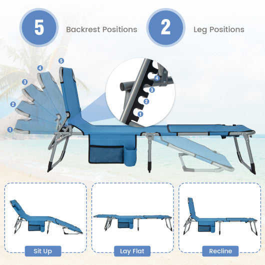 5-position Outdoor Folding Chaise Lounge Chair-Blue
