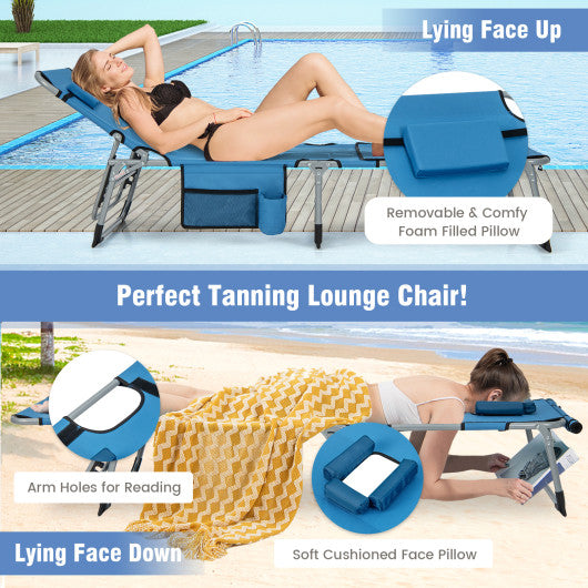 5-position Outdoor Folding Chaise Lounge Chair-Blue