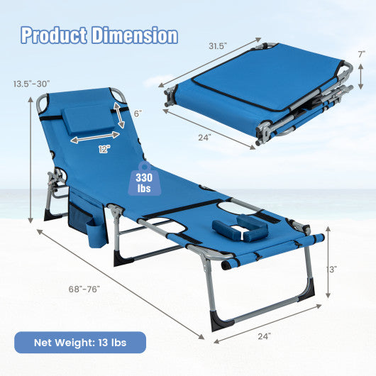 5-position Outdoor Folding Chaise Lounge Chair-Blue