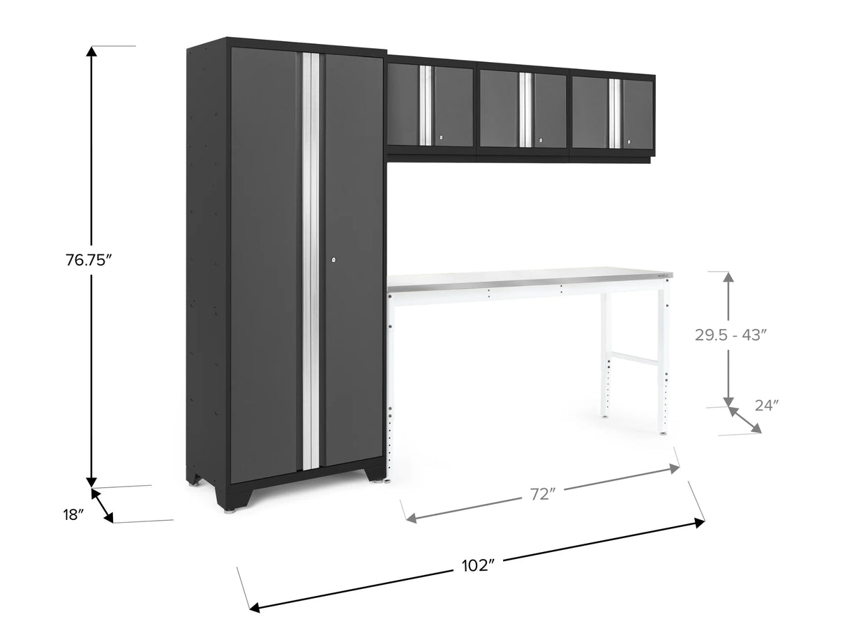 Bold Series 5 Piece Cabinet Set with Multi-Use Locker, Wall Cabinet, and Workbench