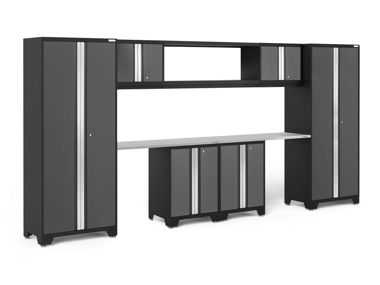 Bold Series 9 Piece Cabinet Set with Display Shelf, Wall, Base Cabinets and 30 In. Lockers