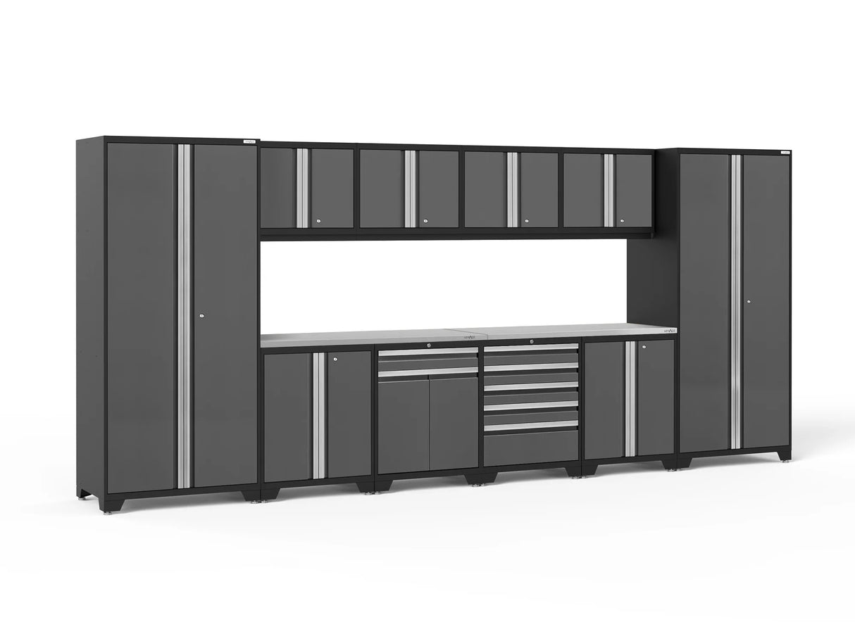 Pro Series 12 Piece Cabinet Set with Lockers, Base, Wall, Tool Drawer Cabinet and 56 In. Worktop