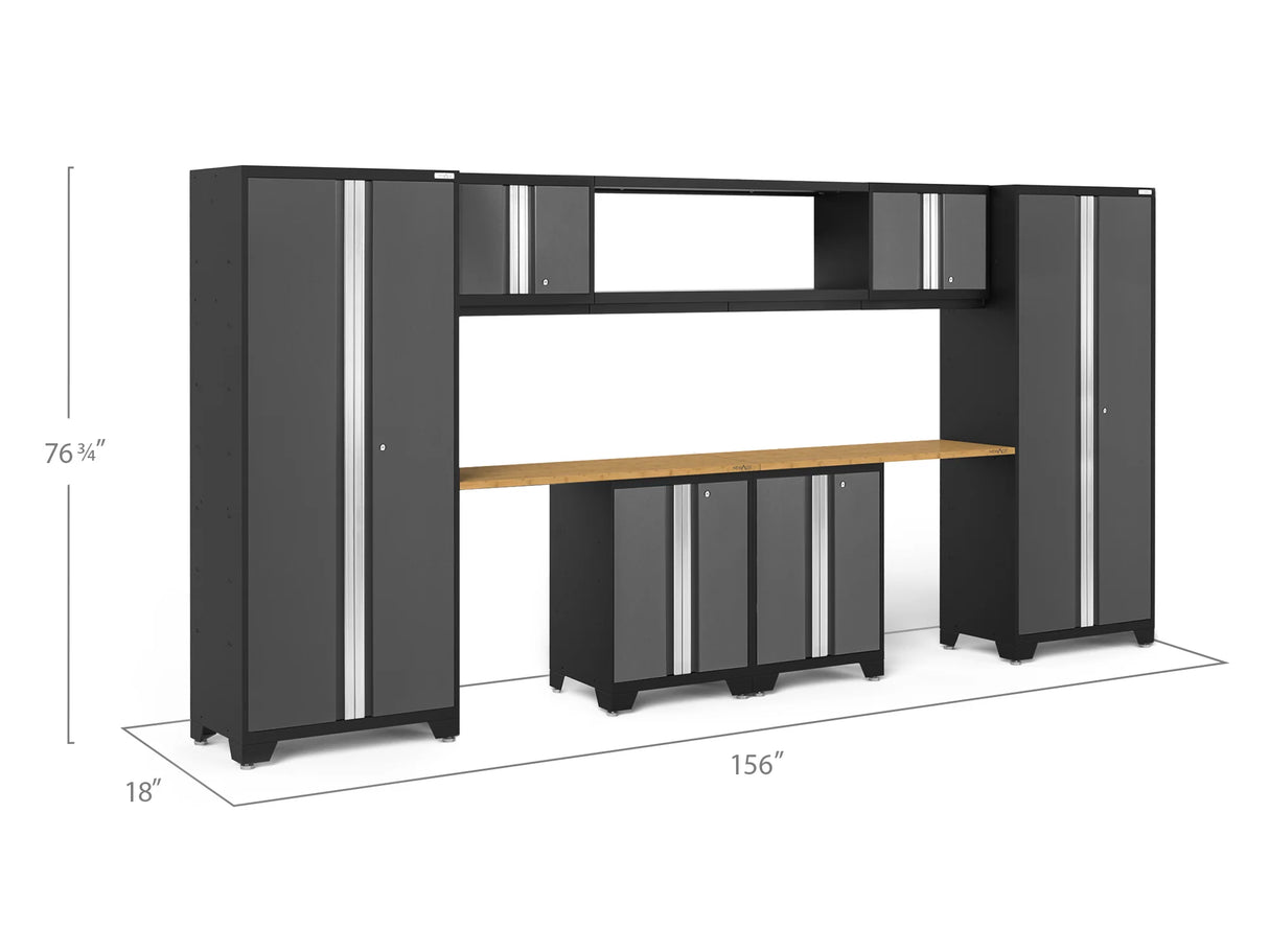 Bold Series 9 Piece Cabinet Set with Display Shelf, Wall, Base Cabinets and 30 In. Lockers