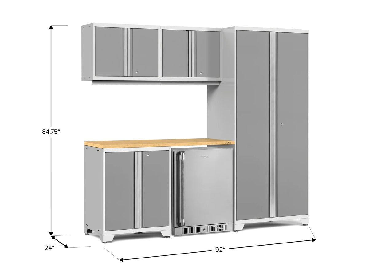 Pro Series 6 Piece Cabinet Set with Base, Wall Cabinet, Locker and Stainless Steel Door Fridge