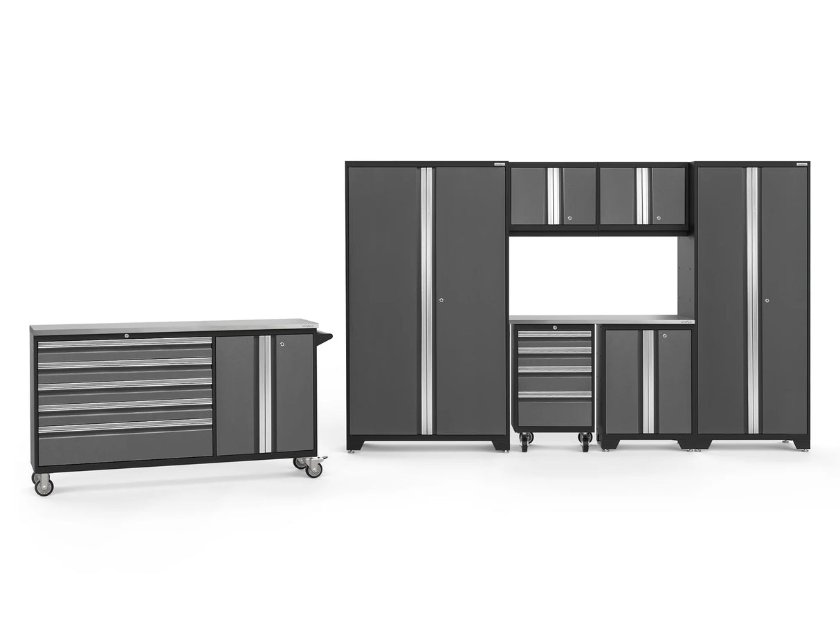 Bold Series 8 Piece Cabinet Set with Project Center, Tool Drawer, Base, Wall Cabinets and Lockers