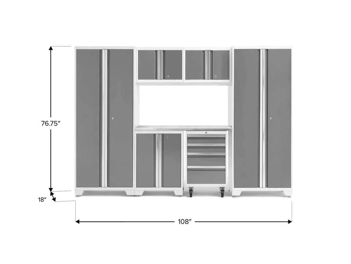 Bold Series 7 Piece Cabinet Set with Tool, Base, Wall Cabinets and 30 In. Lockers