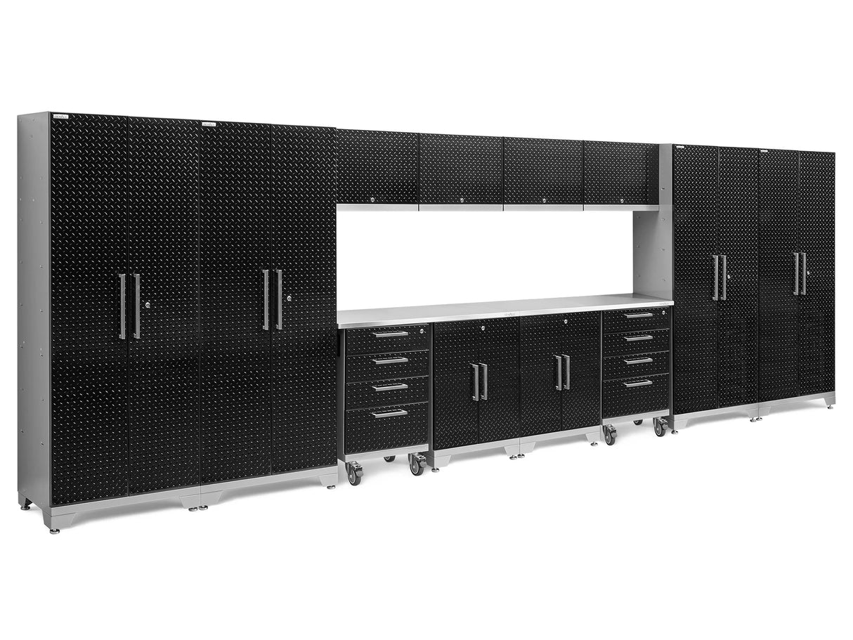 Performance Diamond Plate Limited Edition 14 Piece Cabinet Set with Tool, Base, Wall Cabinets, 30 In. Lockers and Worktop