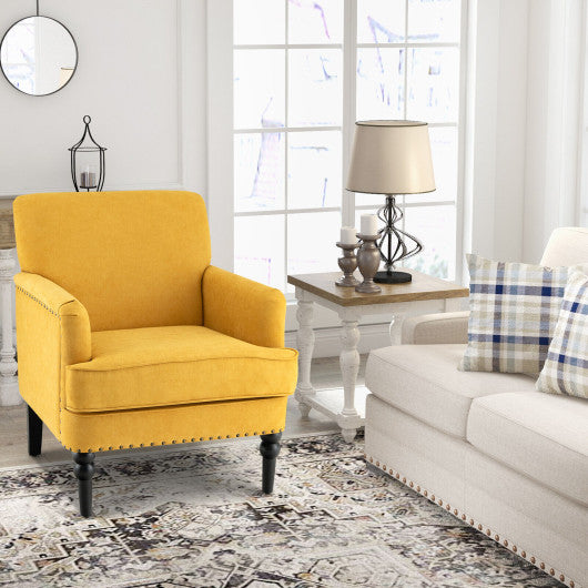 Modern Upholstered Padded Accent Chair with Rubber Wood Legs-Yellow