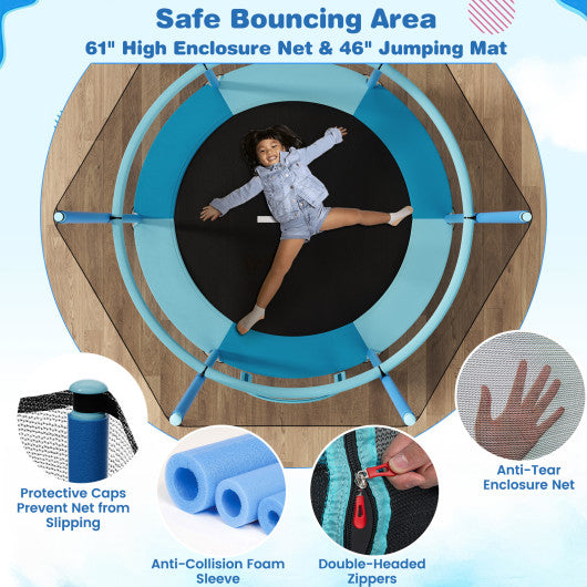 60 Inch Trampoline with Gymnastic Bar and Rings for Kids-Blue