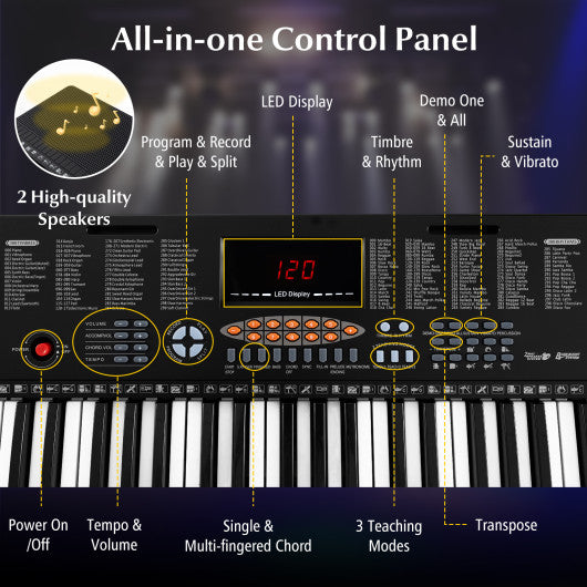 61-Key Electronic Keyboard Piano with 3 Teaching Modes LED Display and Dual Keyboard
