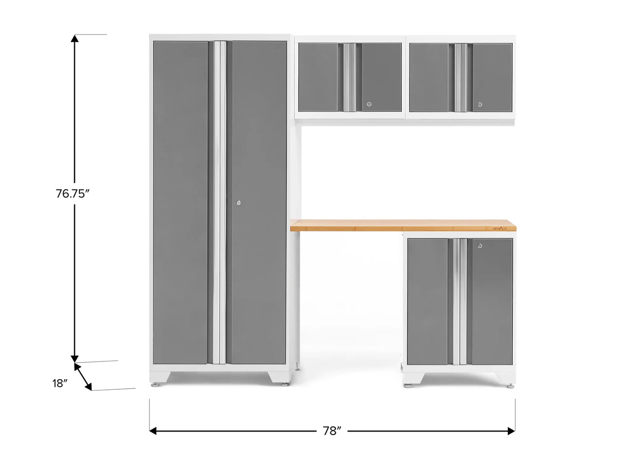 Bold Series 5 Piece Cabinet Set with Multi-Use Locker, Base & Wall Cabinet, and Worktop