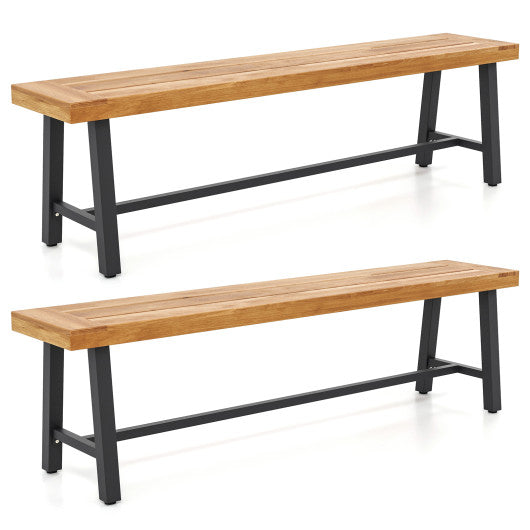 63 Inch 3-Person Acacia Patio Wood Outdoor Backless Bench-Set of 2