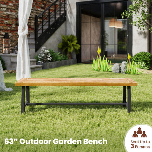 63 Inch 3-Person Acacia Patio Wood Outdoor Backless Bench-Set of 2