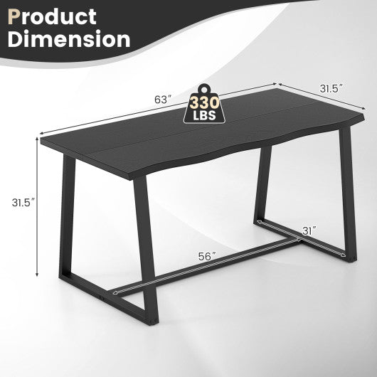 63" Large Dining Table with Wavy Edge and Heavy-duty Metal Frame-Black