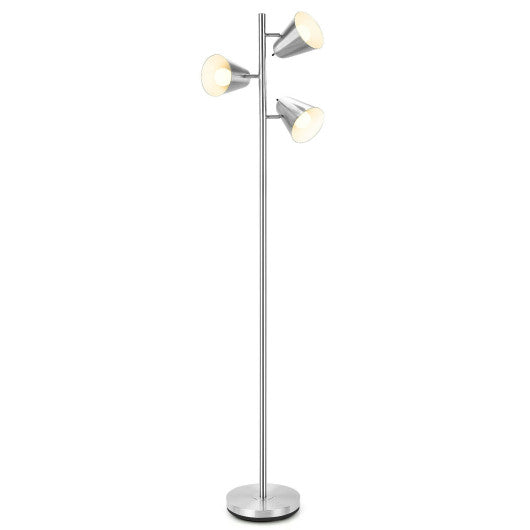 64 Inch 3-Light LED Floor Lamp Reading Light for Living Room Bedroom-Silver