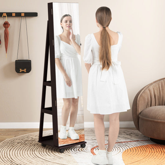 64 Inches Lockable Jewelry Cabinet Armoire with Built-in Makeup Mirror-Purple