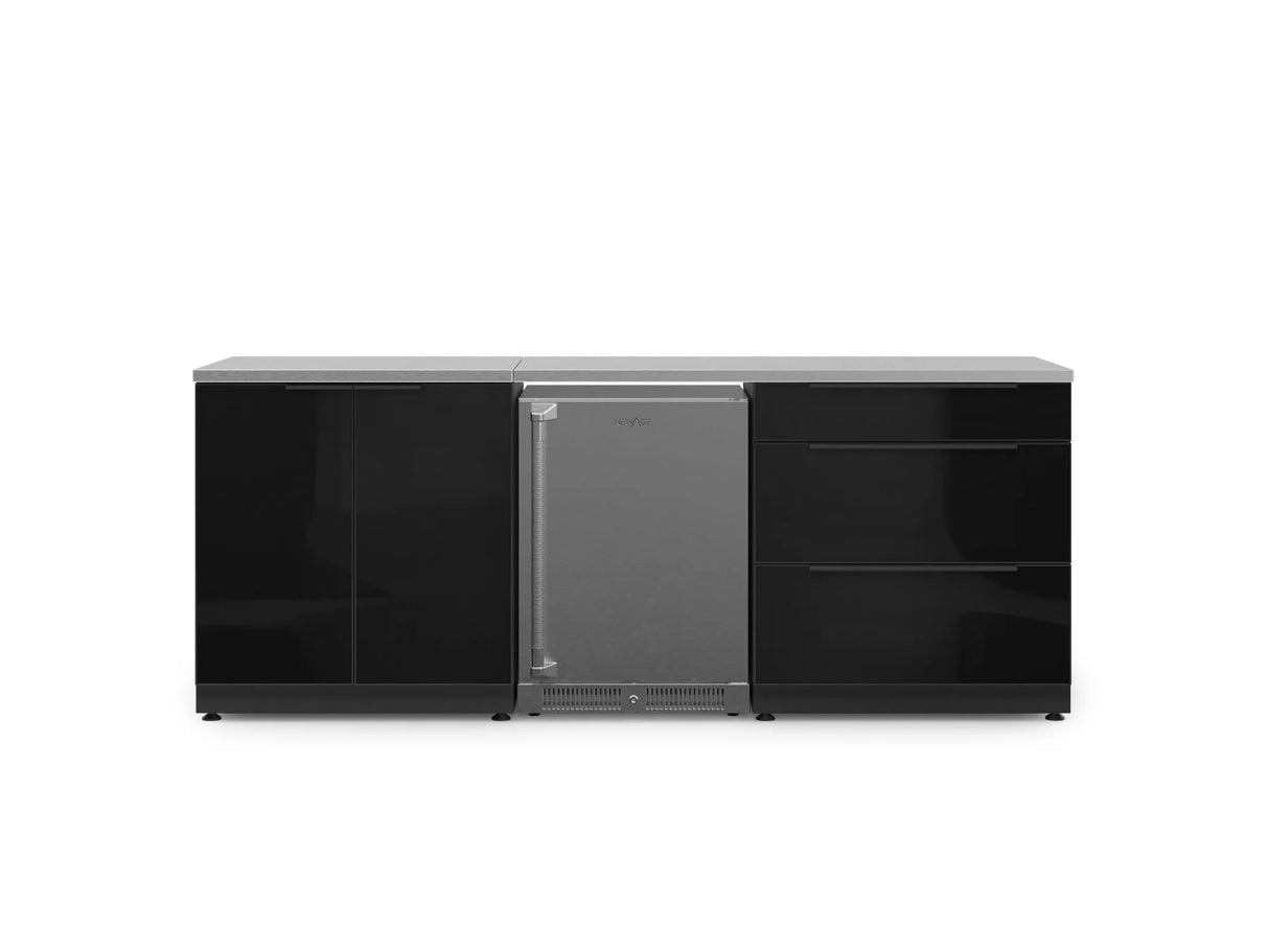 Outdoor Kitchen Aluminum 5 Piece Cabinet Set with 3-Drawer, 2-Door Cabinet, Countertops and Fridge