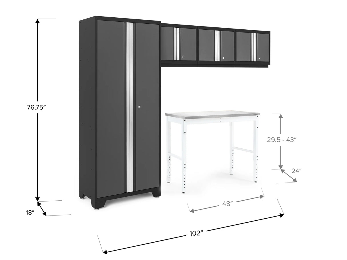 Bold Series 5 Piece Cabinet Set with Multi-Use Locker, Wall Cabinet, and 48-Inch Workbench