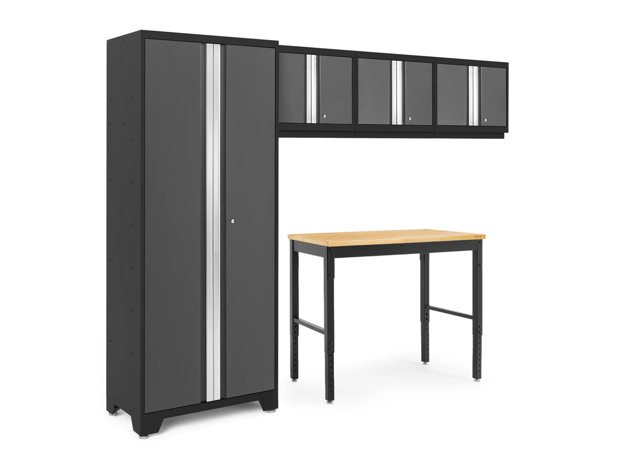 Bold Series 5 Piece Cabinet Set with Multi-Use Locker, Wall Cabinet, and 48-Inch Workbench