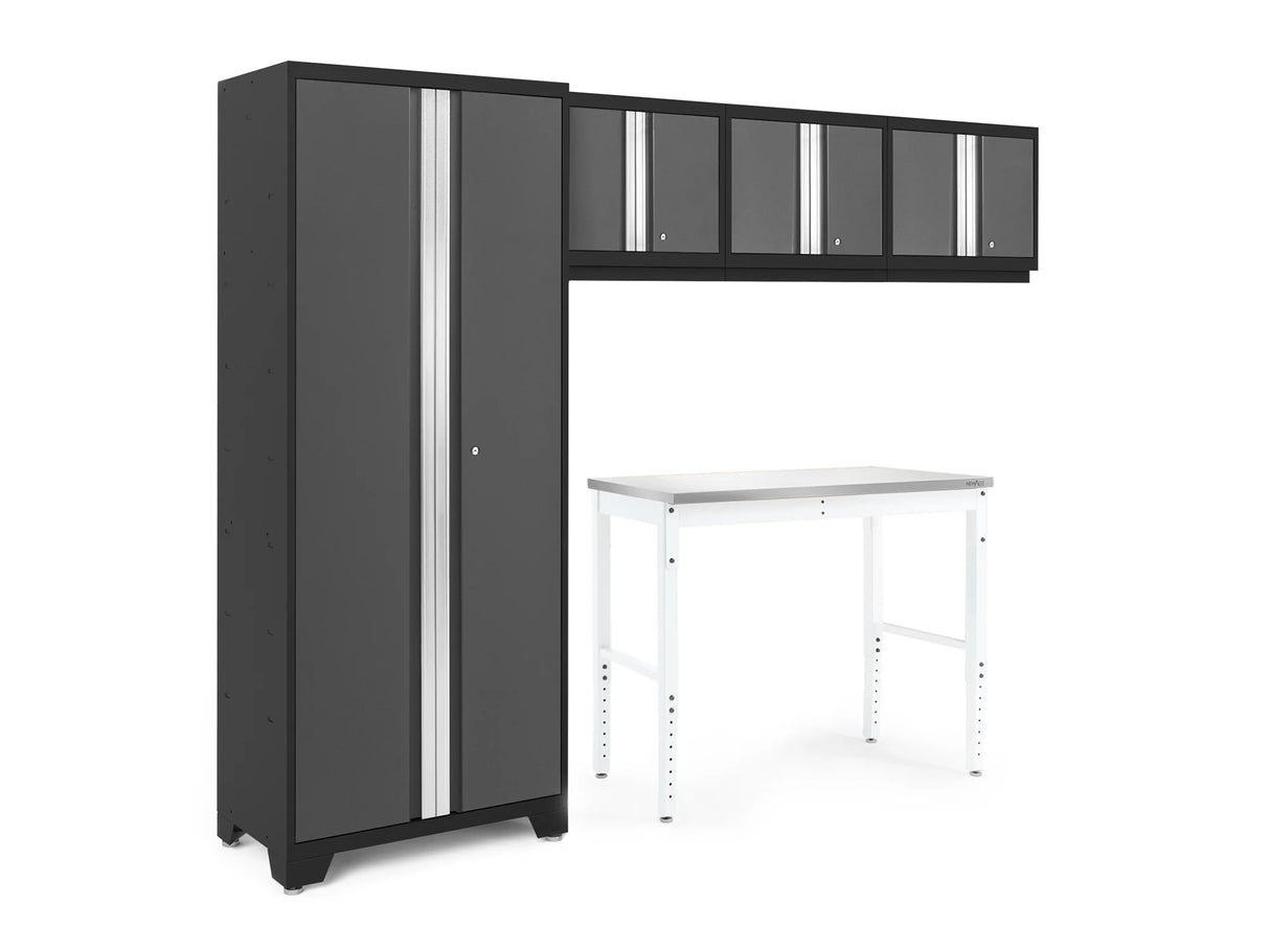 Bold Series 5 Piece Cabinet Set with Multi-Use Locker, Wall Cabinet, and 48-Inch Workbench