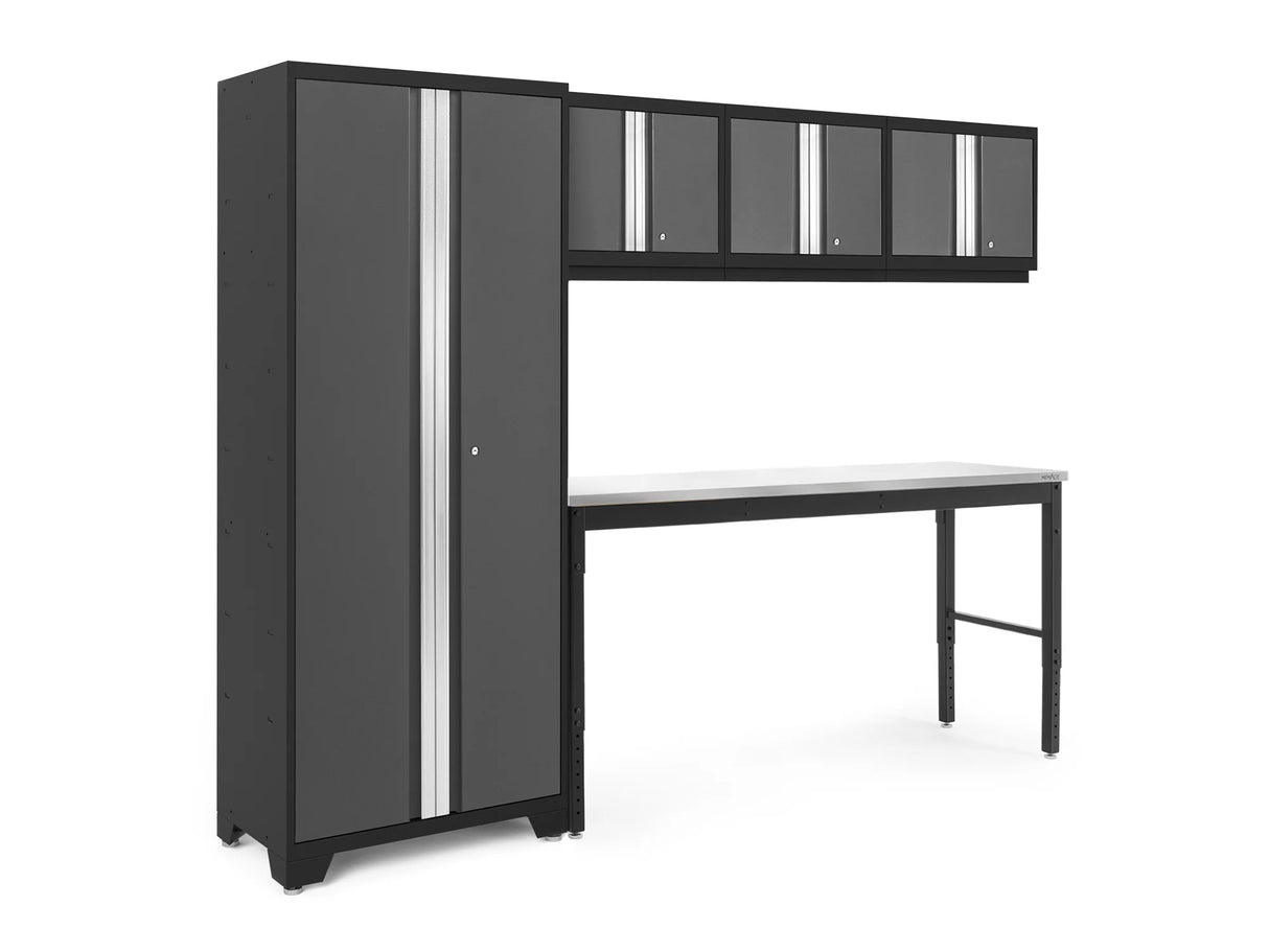 Bold Series 5 Piece Cabinet Set with Multi-Use Locker, Wall Cabinet, and Workbench