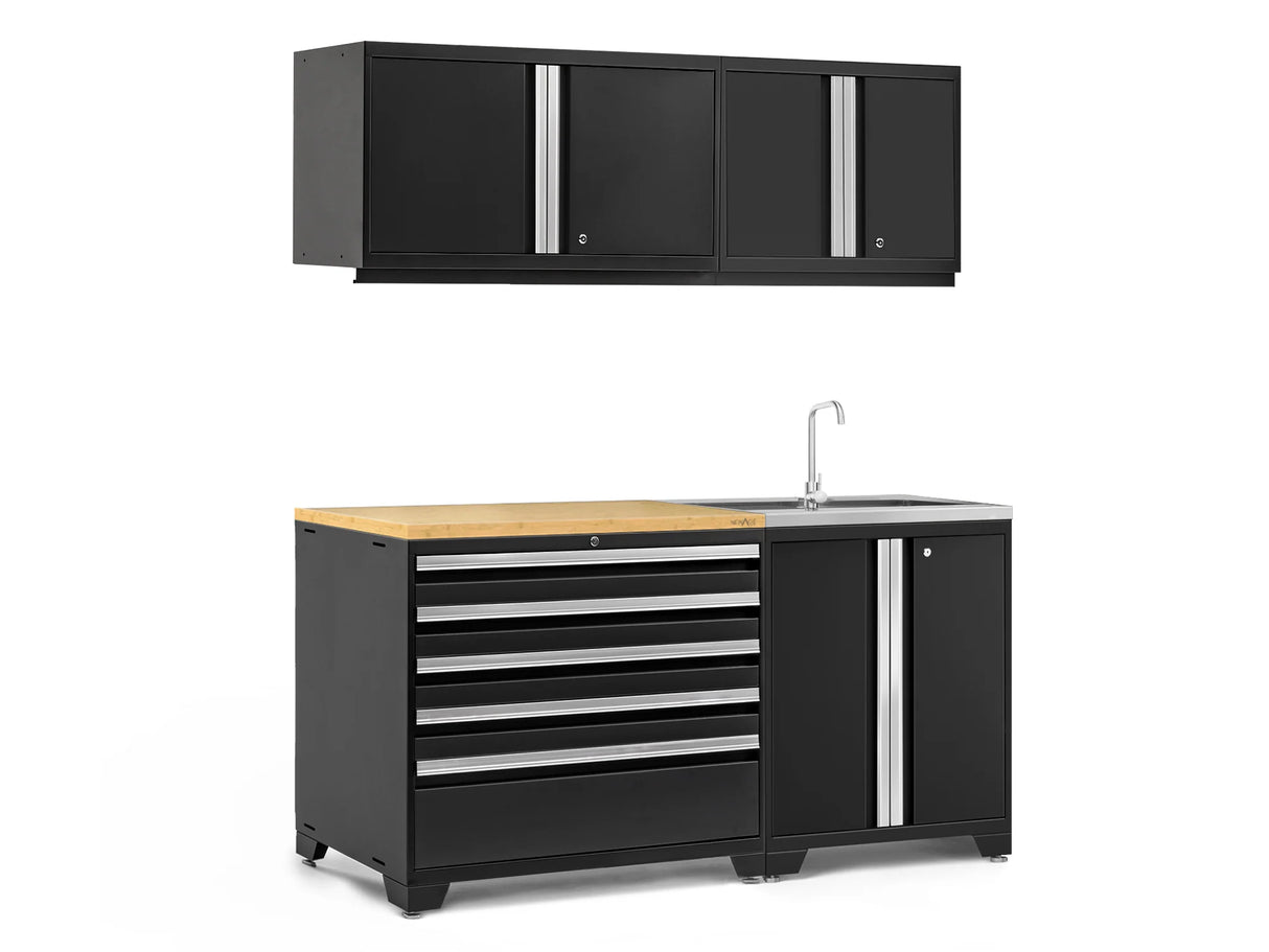 Pro Series 5 Piece Cabinet Set with Sink, Wall Cabinet, Tool Drawer, and Worktop