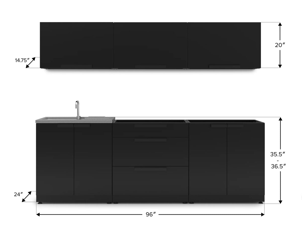 Outdoor Kitchen Stainless Steel 6 Piece Cabinet Set with Sink, 3-Drawer, 2-Door and Wall Cabinets