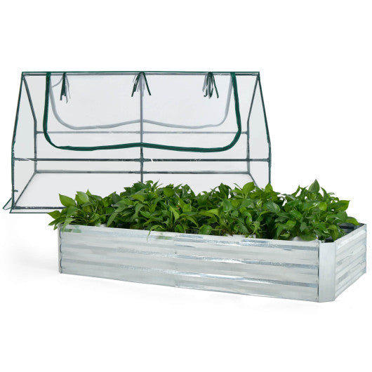 6 x 3 x 3 Feet Galvanized Raised Garden Bed with Greenhouse-Silver