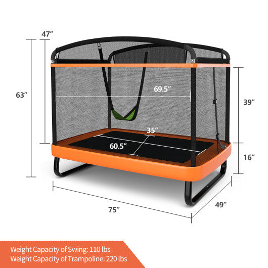 6 Feet Kids Entertaining Trampoline with Swing Safety Fence-Orange