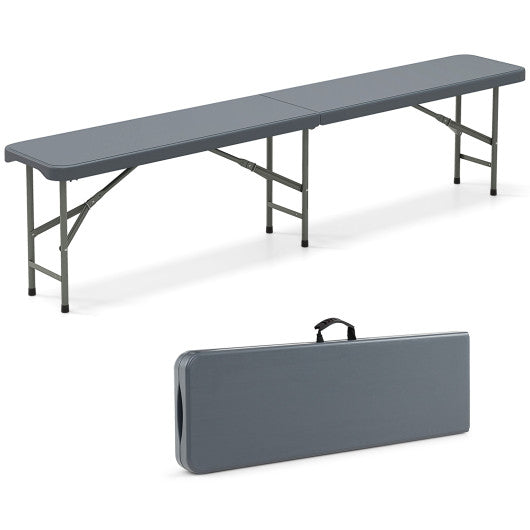 6 Feet Plastic Folding Bench Portable Seat with Handle and Lock-Gray