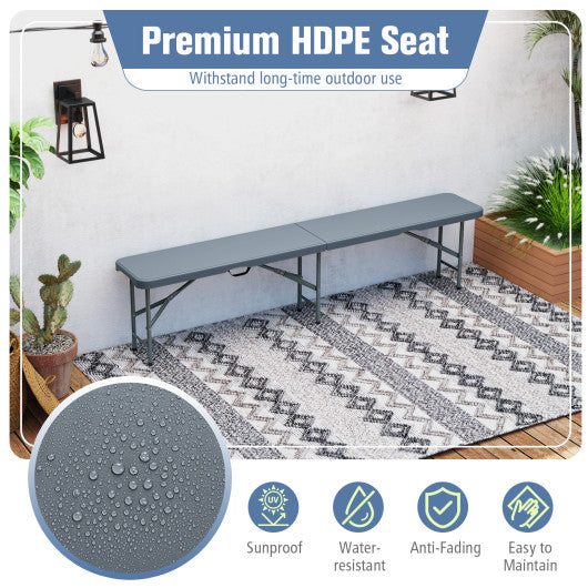 6 Feet Plastic Folding Bench Portable Seat with Handle and Lock-Gray