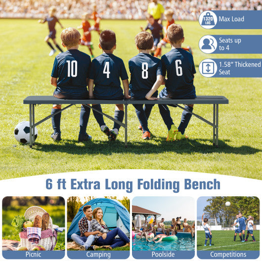 6 Feet Plastic Folding Bench Portable Seat with Handle and Lock-Gray