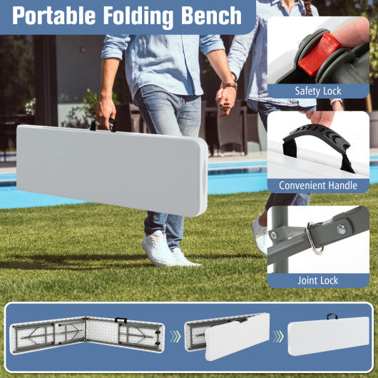 6 Feet Plastic Folding Bench Portable Seat with Handle and Lock-White