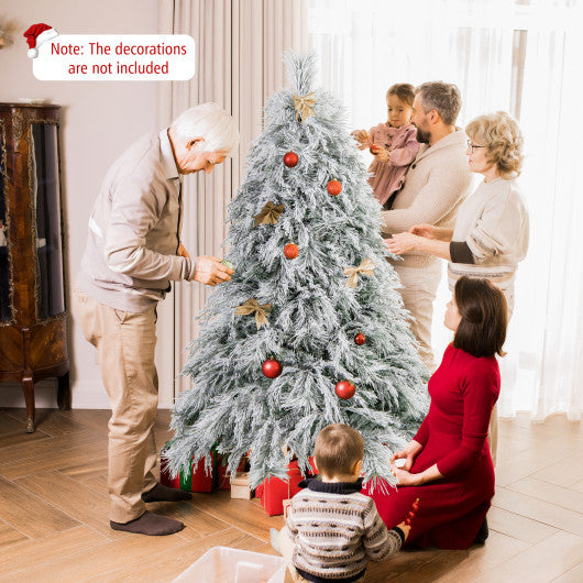 6 Feet Pre-Lit Snow Flocked Christmas Tree with Warm White LED Lights-6 ft