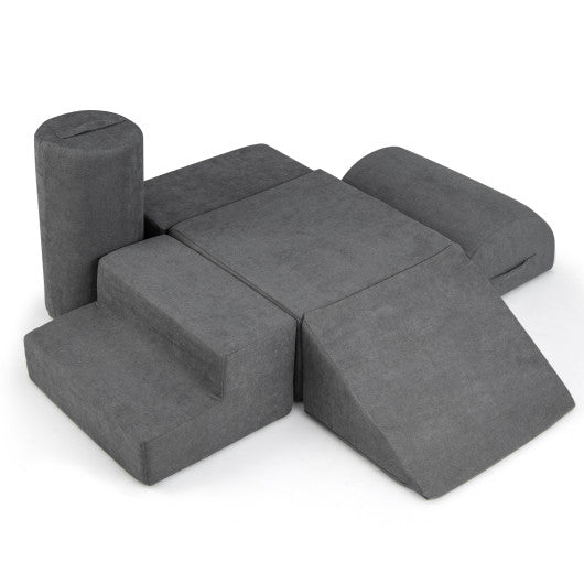 6-Piece Baby Climbing Blocks with 30D High-Density Foam and Carrying Handles-Gray