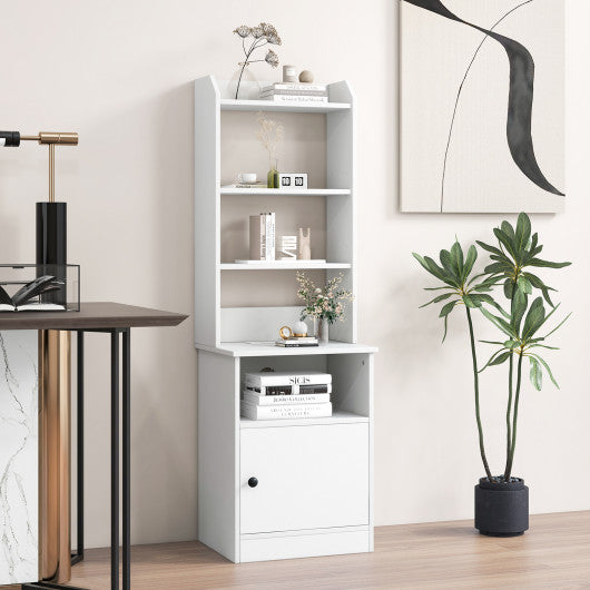 6-Tier Bookshelf Nightstand with Charging Station and Cabinet-White