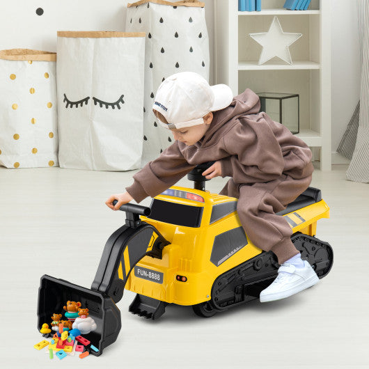 6V Ride on Tractor 3-in-1 Electric Excavator with Adjustable Arms and Music-Yellow