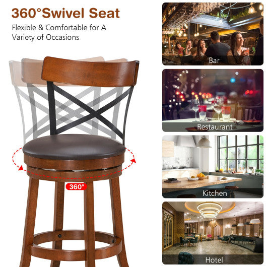 Set of 2 Bar Stools 360-Degree Swivel Dining Bar Chairs with Rubber Wood Legs-25 inch