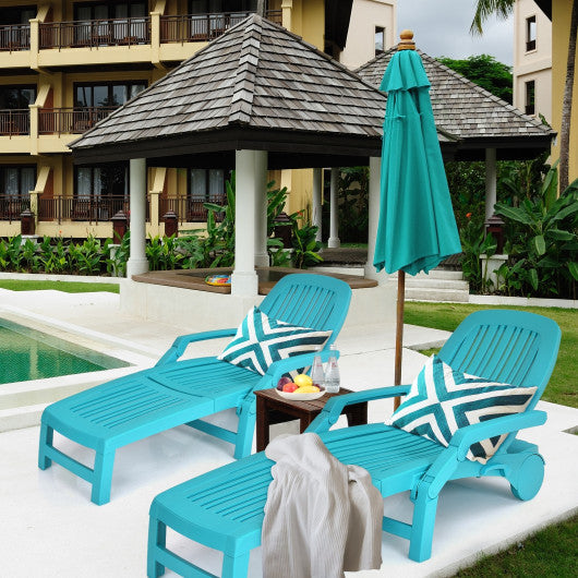 Adjustable Patio Sun Lounger with Weather Resistant Wheels-Turquoise