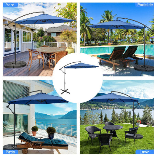 10 Feet Offset Umbrella with 8 Ribs Cantilever and Cross Base-Blue