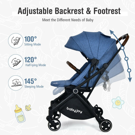 2-in-1 Convertible Aluminum Baby Stroller with Adjustable Canopy-Blue