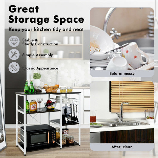 Industrial Kitchen Baker's Rack Microwave Shelf with 6 Hooks-Dark Brown